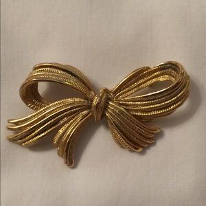 Antique Gold-Tone Bow-Shaped Brooch